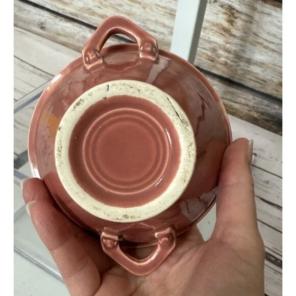 Art Deco Homer Laughlin China Harlequin Shrimp Pink Covered Sugar Bowl - Picture 7 of 10